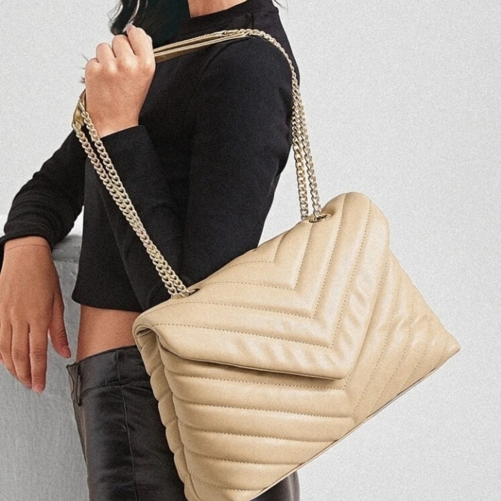Apricot beige Chevron Flap bag, New